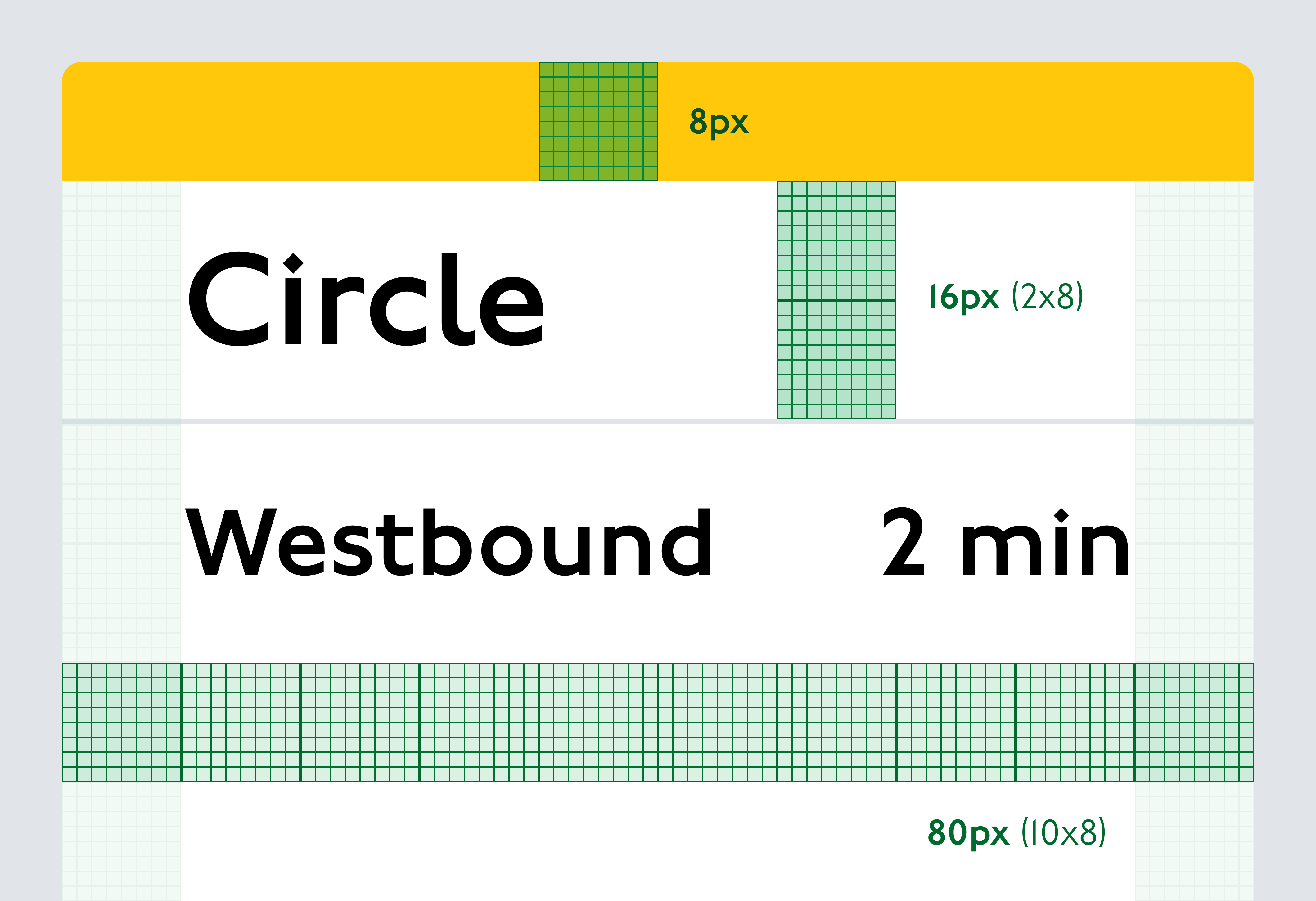 An example of an interface layout, with blocks overlaid, drawing attention to the spacing used in the layout.